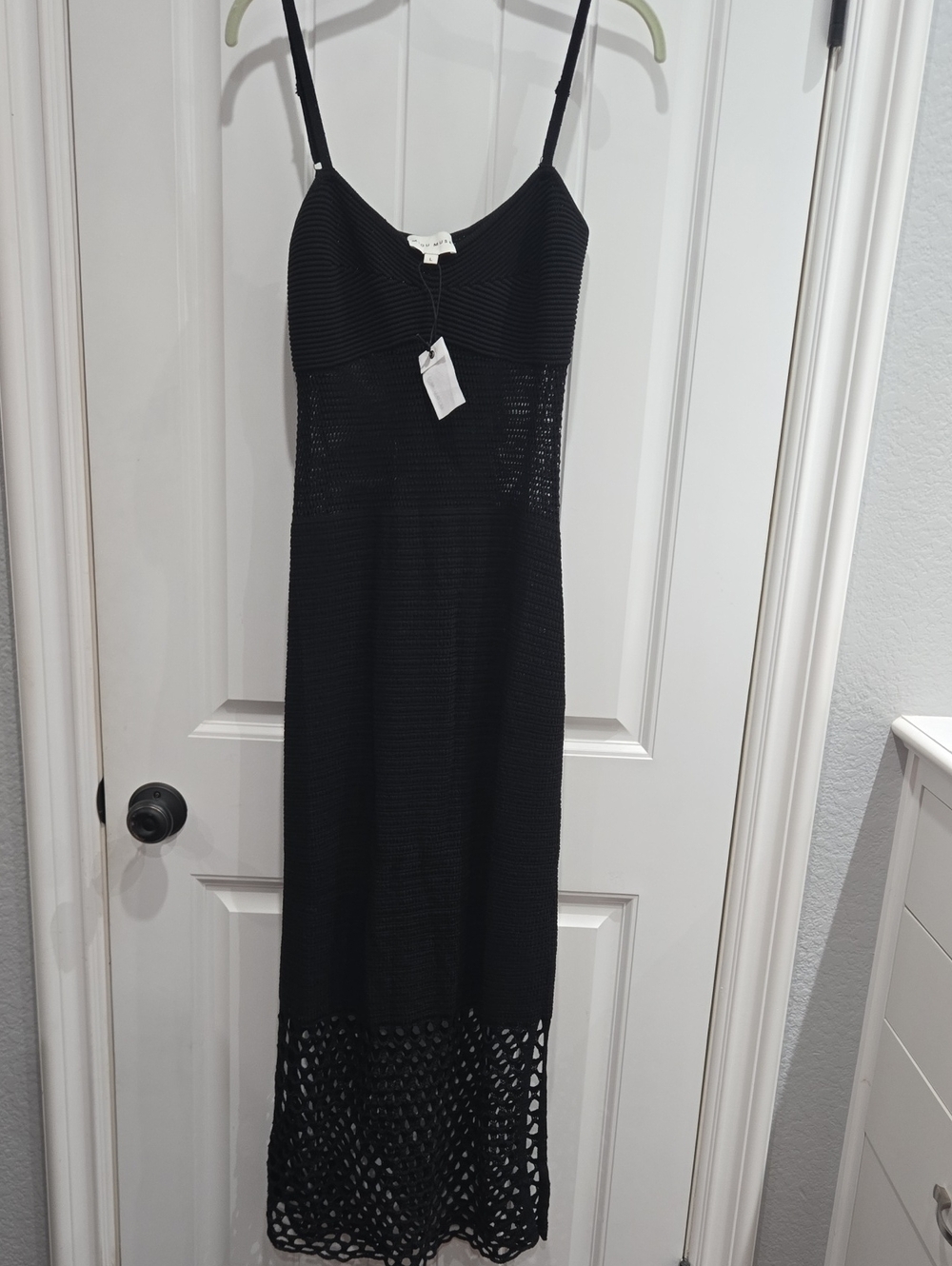 Miou Muse Black Spaghetti-Strap Knit Maxi Dress